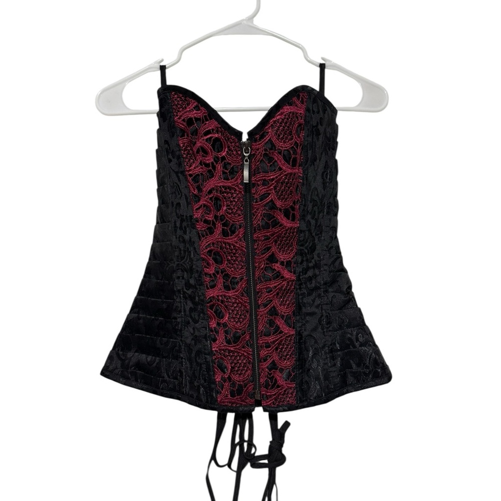 Gothic Romantic Lace Up Corset Size S Zipper Front‎ Pleated Lace Vampire Sexy
